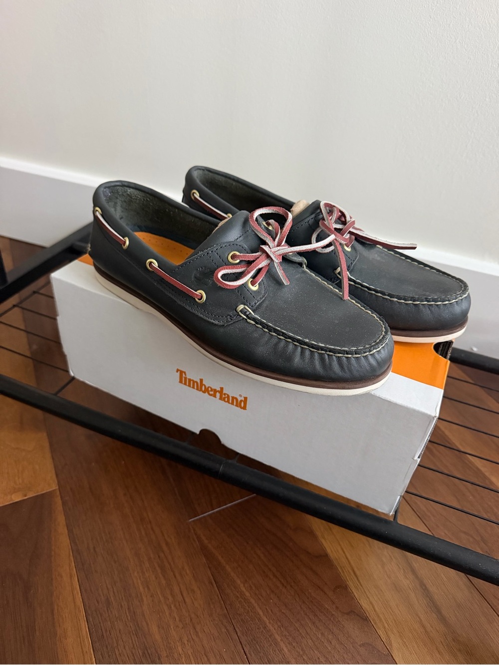 Timberland Classic Dark Grey Leather Boat Shoes Size 10
